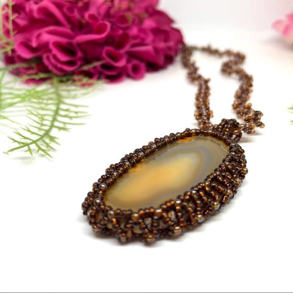 VINTAGE⚜️GENUINE GEODE Glass Beaded Choker Necklace - Picture 5 of 10